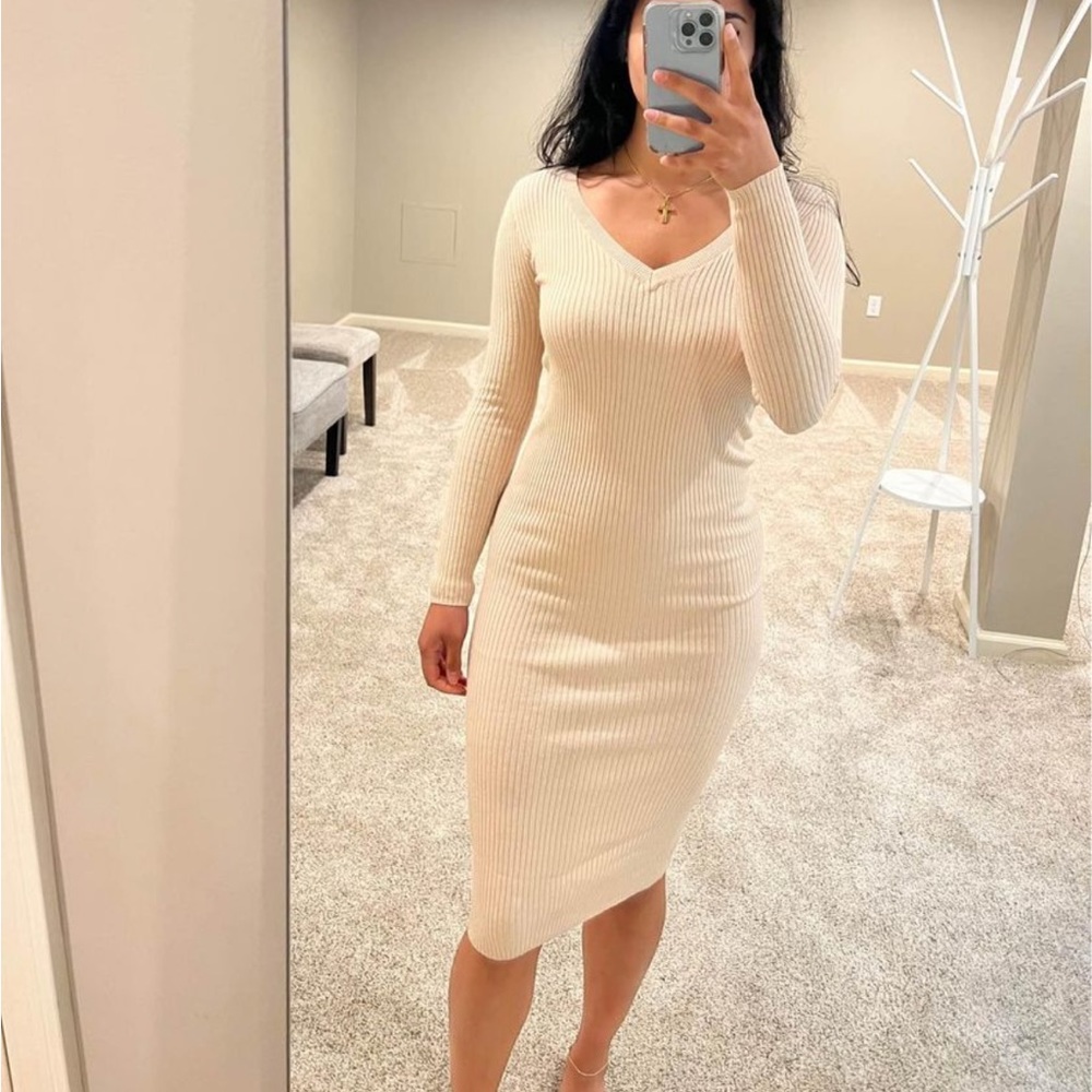 Ribbed Long Sleeve MIDI Dress